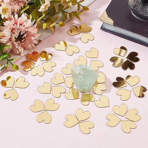 Miniatura 4 de PH PandHall - 100 espejos dorados para manualidades, azulejos de espejo autoadhesivos de corazón de 0.7 pulgadas, calcomanías de espejo acrílico