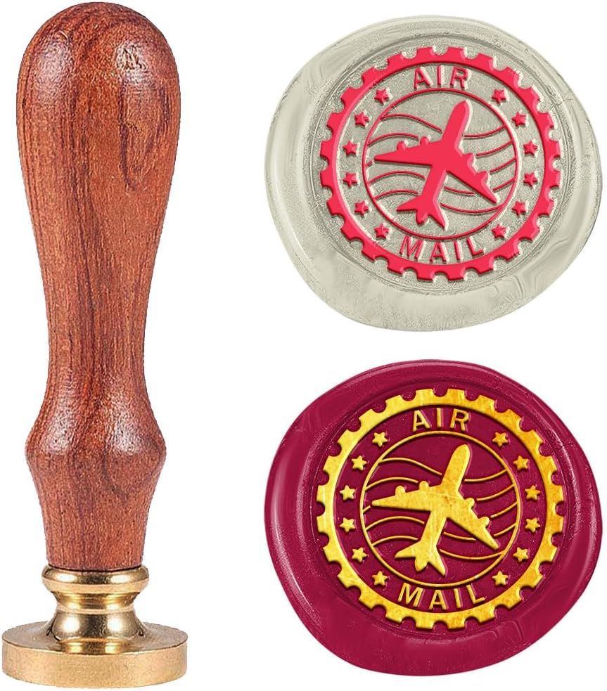 Airplane Wax Seal Stamp Embossed Stamp Sealing Removable 1" Novelty Brass Wax Seal Stamp Head with Wooden Handle Vintage Wax Seal for Wedding Invitations Envelopes Gift Packing Craft