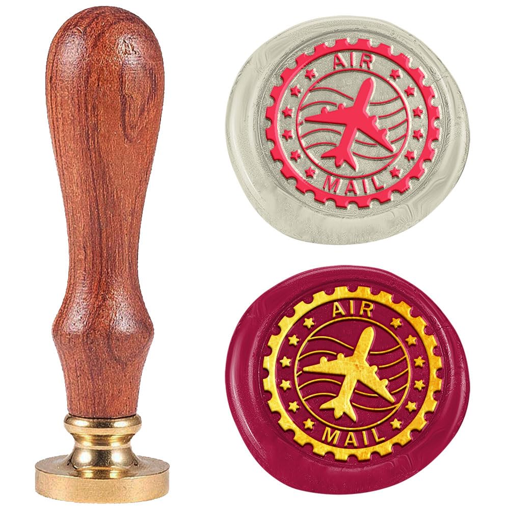 DELORIGIN Airplane Wax Seal Stamp Embossed Stamp Sealing Removable 1" Novelty Brass Wax Seal Stamp Head with Wooden Handle Vintage Wax Seal for Wedding Invitations Envelopes Gift Packing Craft