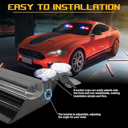 Miniatura 3 de Barras de luces estroboscópicas de emergencia para salpicadero, 2 x 8.38 pulgadas con ventosas para el interior del parabrisas delanterotrasero,
