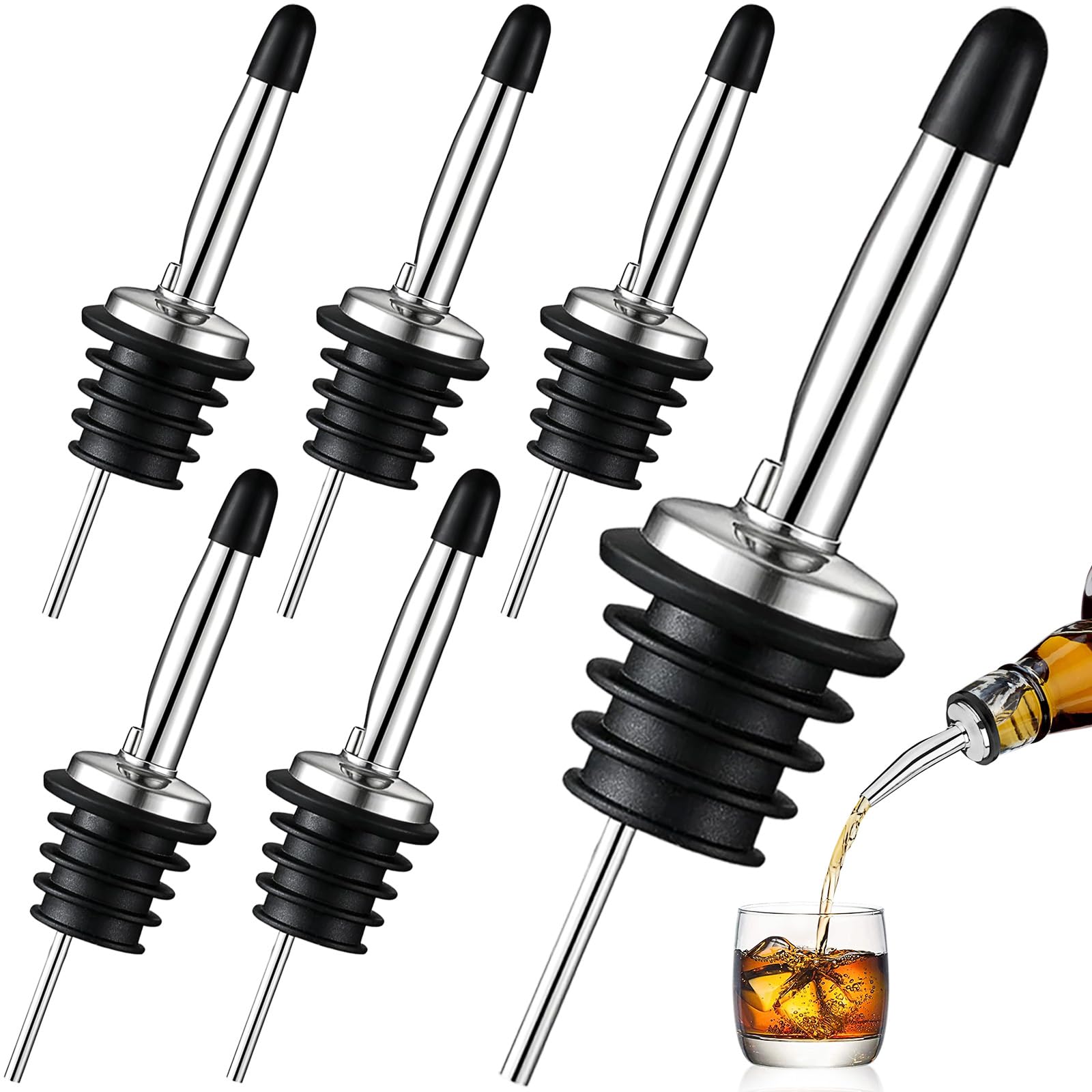 Set Di 6 Versatori Per Liquori In Acciaio Inox - Beccucci Universali Per Olio, Cocktail, Vino, Aceto E Sciroppo - Anti Goccia