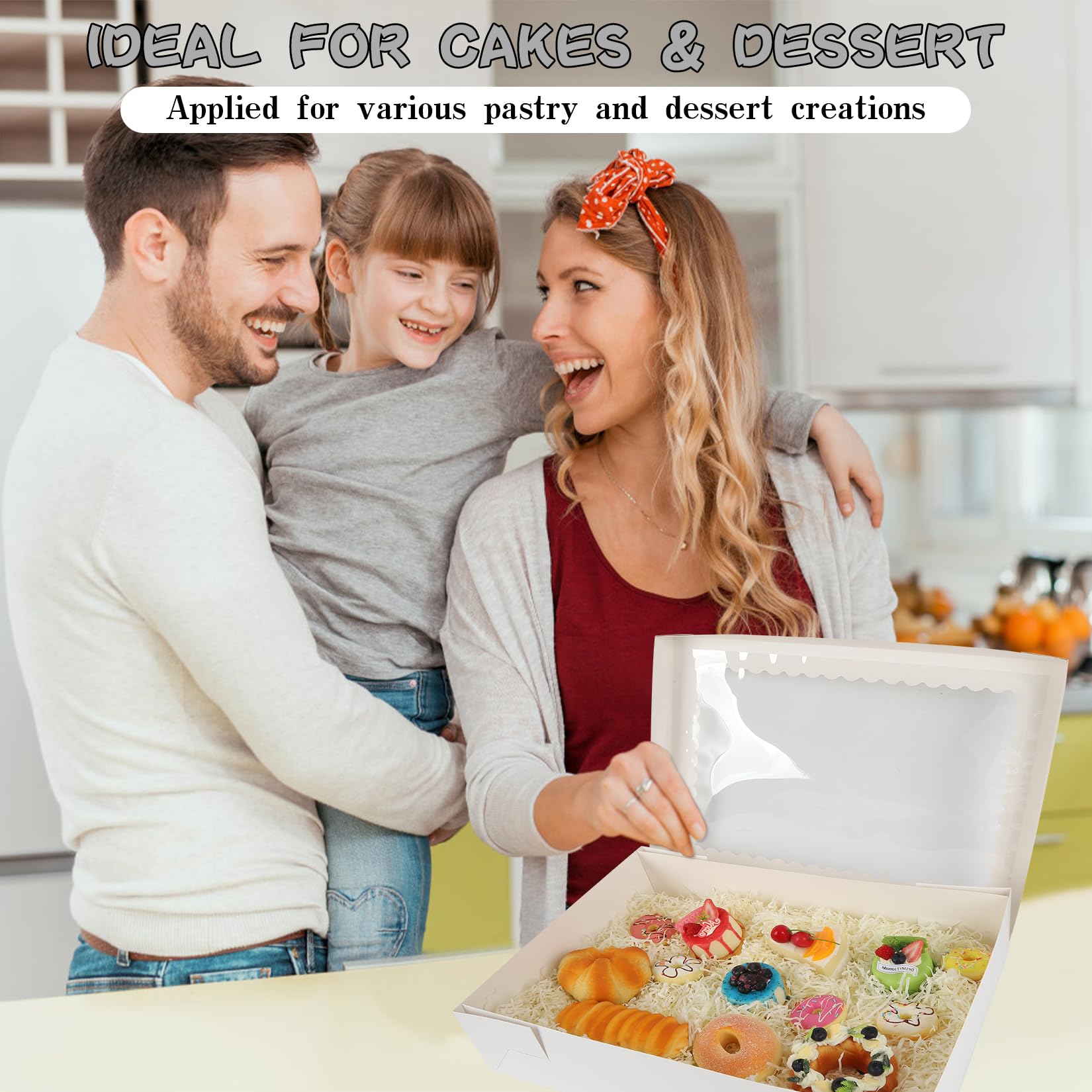 10 juegos de cajas rectangulares para tartas de 19 x 14 x 4 pulgadas con tablas, cajas de panadería grandes blancas con ventana para pasteles, donas, cupcakes, paquete de pastel