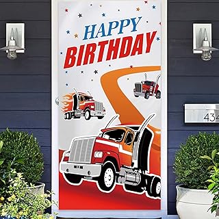Heavy Trucks Semi Truck Happy Birthday Banner Backdrop Photo Booth Props Transportation Theme Decor for 1st Birthday Party Baby Shower Flag Favors Supplies Decorations