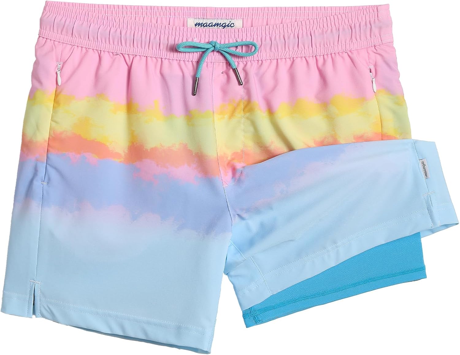 maamgic Mens Swim Trunks with Compression Liner 5 Inch, Quick Dry Bathing Suit with Zipper Pockets, No-Chafing Swim Shorts