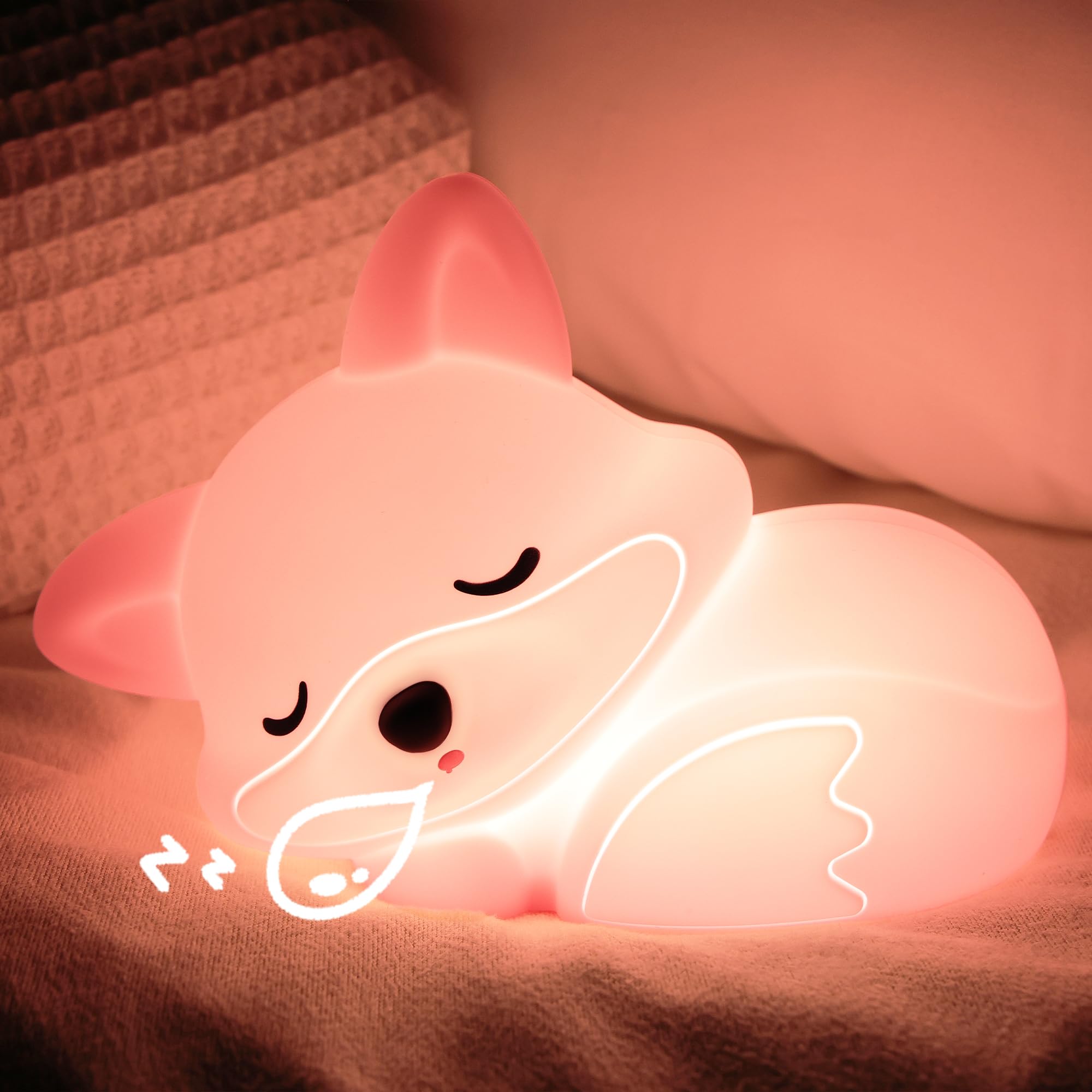 YuanDian Fox Night Light for Girls Squishy Fox Silicone Lamp Novelty Gifts