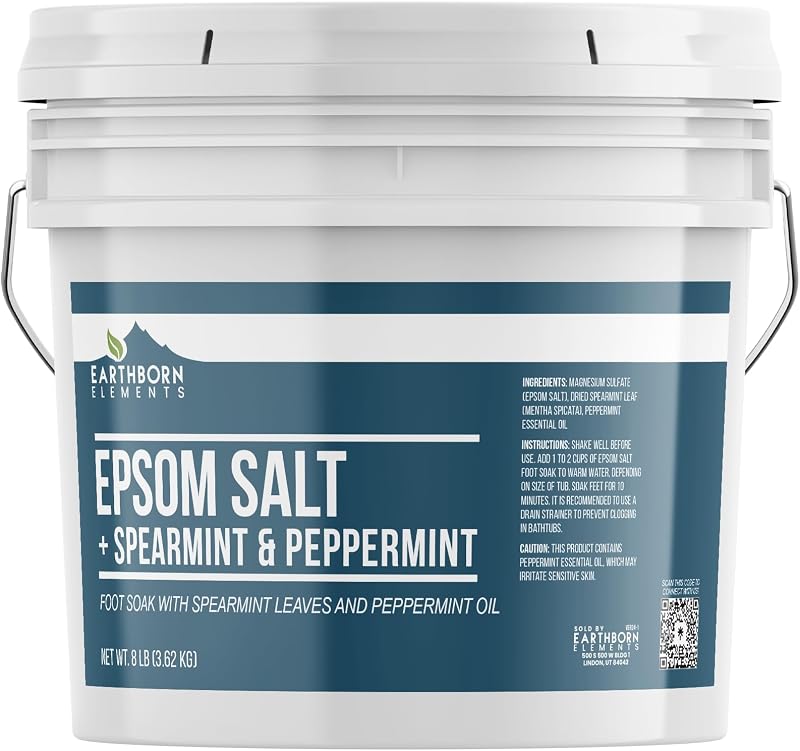 Earthborn Elements Sal de Epsom para Escalda-pés com Hortelã-verde e Hortelã-pimenta, Aroma de Menta, Balde de 3,79 L, 3,63 kg