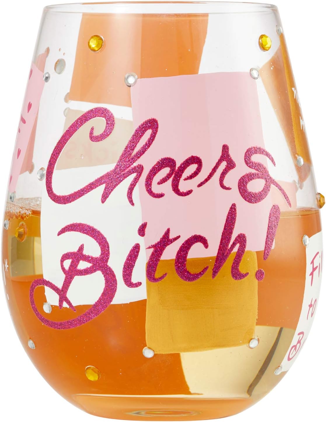 Enesco 6007479 Designs by Lolita Cheers B Artisan Stemless Wine Glass, 20 Ounce, Multicolor