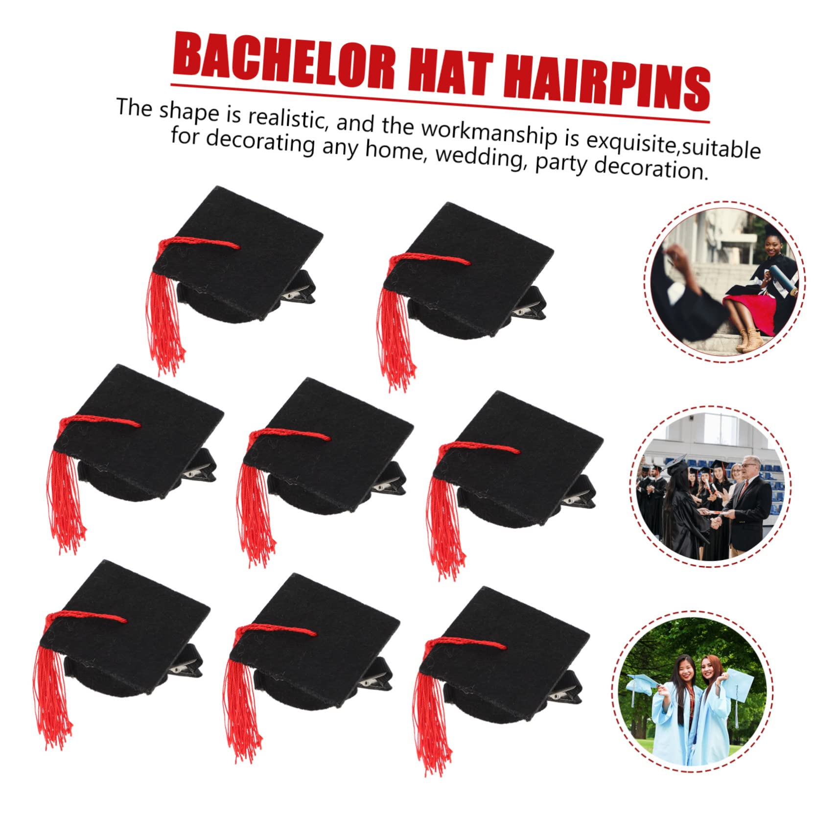 SOLUSTRE 8pezzi Cappello da Laurea Tema Forcina per Capelli Elementi di Laurea Fermaglio per Capelli in Stile Stagione delle Lauree Accessori per Foto