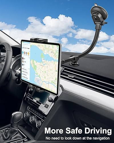 Miniatura 2 de woleyi Soporte para tableta para parabrisas de automóvil, [súper succión y estable] Soporte de tableta de brazo largo para tablero de ventana de