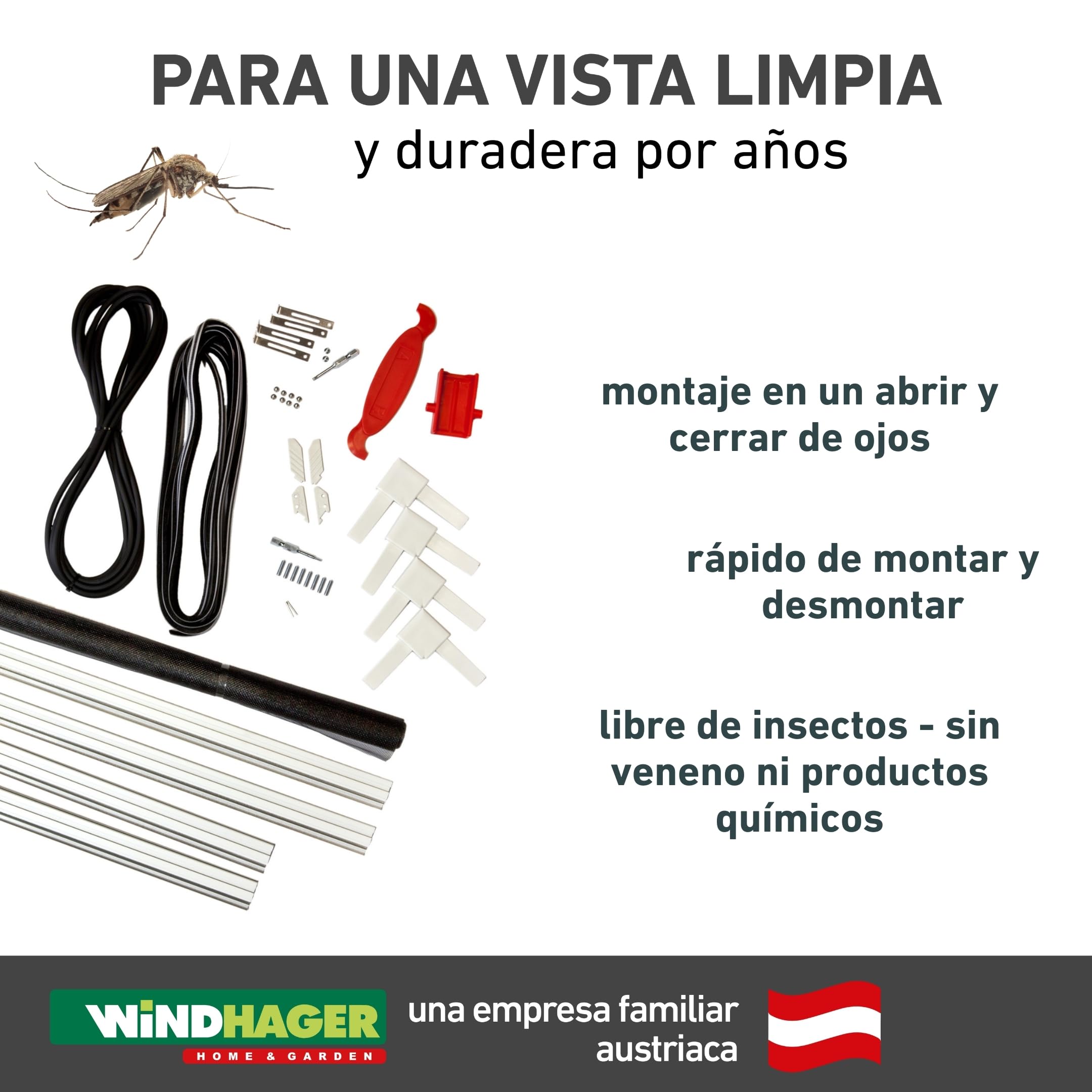 Windhager Mosquitera Marco Tensor Expert, mosquitera Marco de Aluminio para Ventanas 140 x 150 cm, Blanco, 04338