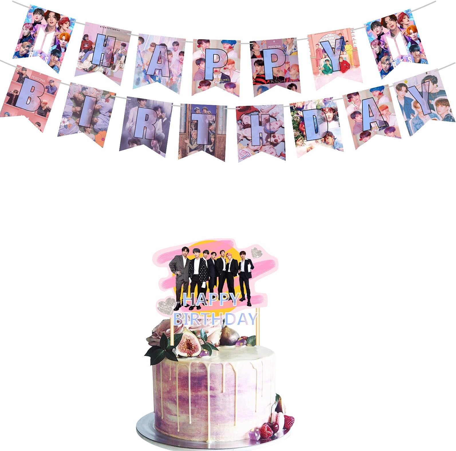 Korean Boy Band Happy Birthday Banner Cake Topper Boys Themed Decor Party Suppliers for Birthday Party Decorations