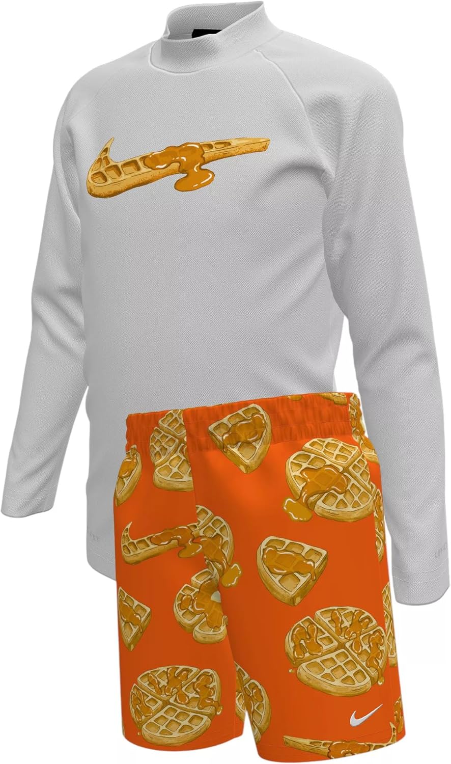 Nike Little Kids Waffle Long Sleeve Hydroguard Top & Volley Shorts Swim 2pc Set Swimwear Swimsuit