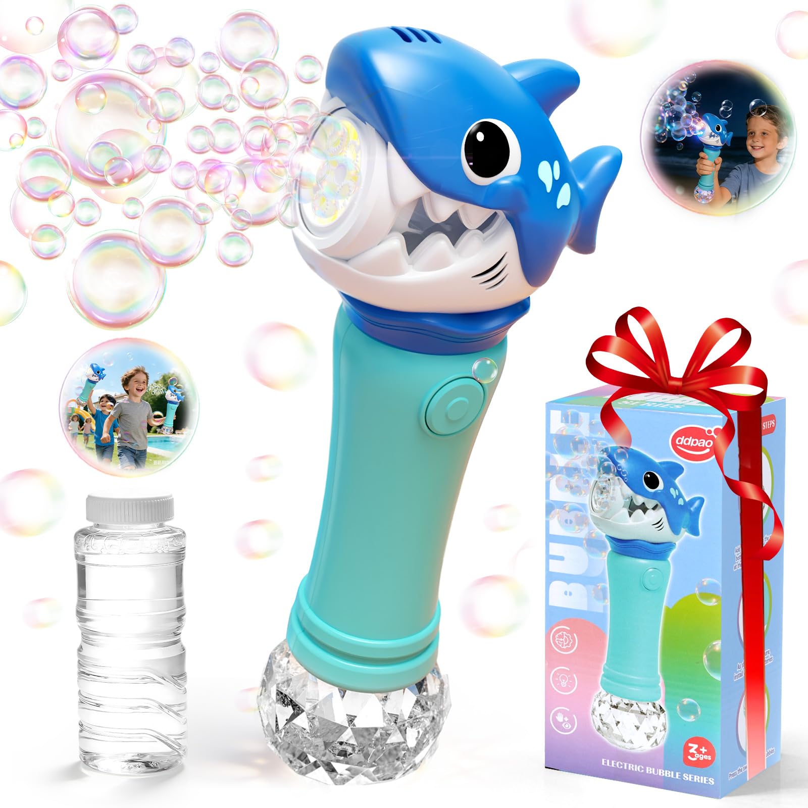 Toys for 3-8 Year Old Girls Kids: Bubble Wand with Light Bubble Machine for Kids Gifts for Age 3 4 5 6 7 8 Years Old Kids Birthday Presents Toy for Toddler Outdoor Bubble Maker Party Garden (Shark)