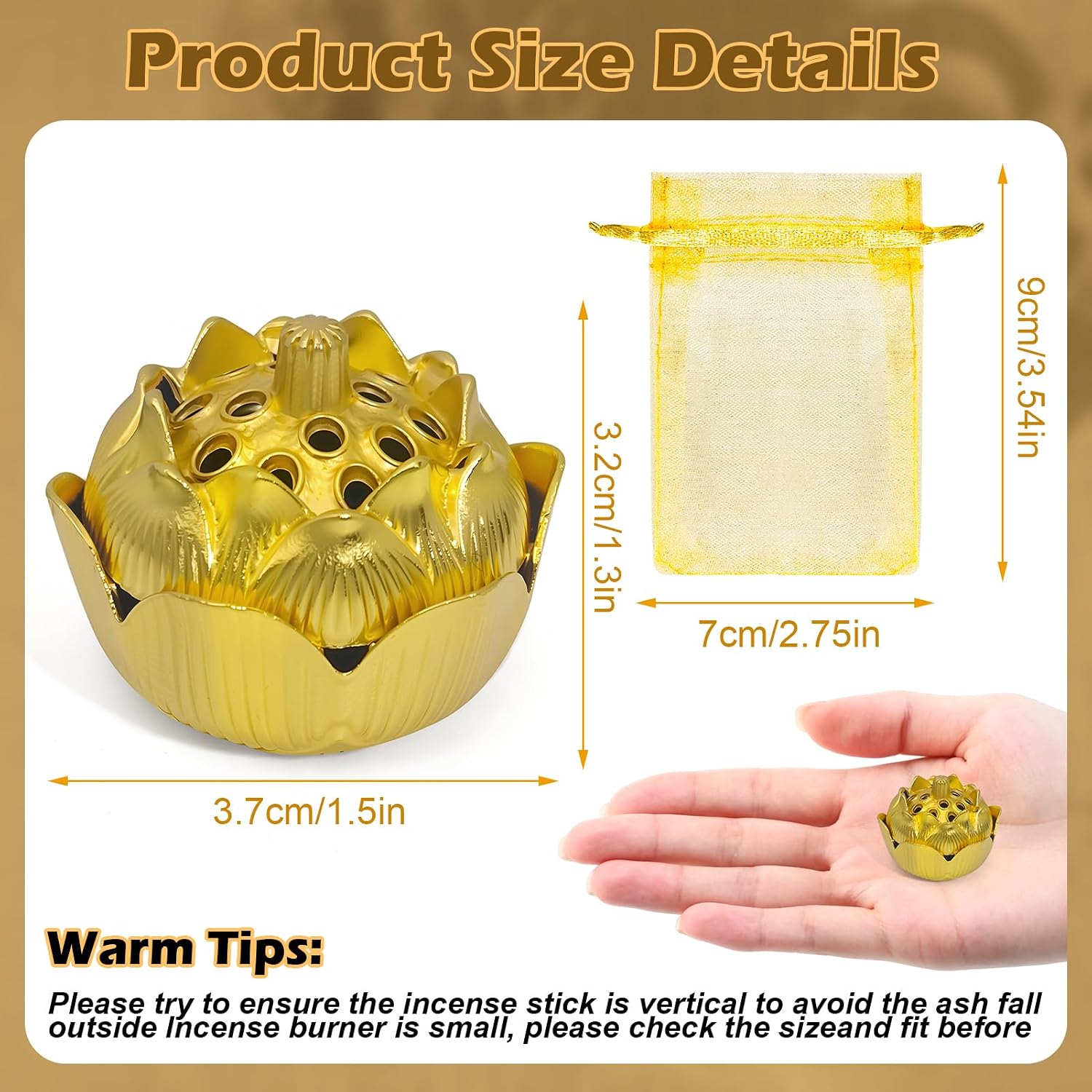 24 Pack Return Gifts for Pooja, Gold Lotus Incense Holder with Organza Bags & Fire Cotton, Copper Alloy Incense Burner for Indian Wedding Diwali Housewarming for Guests