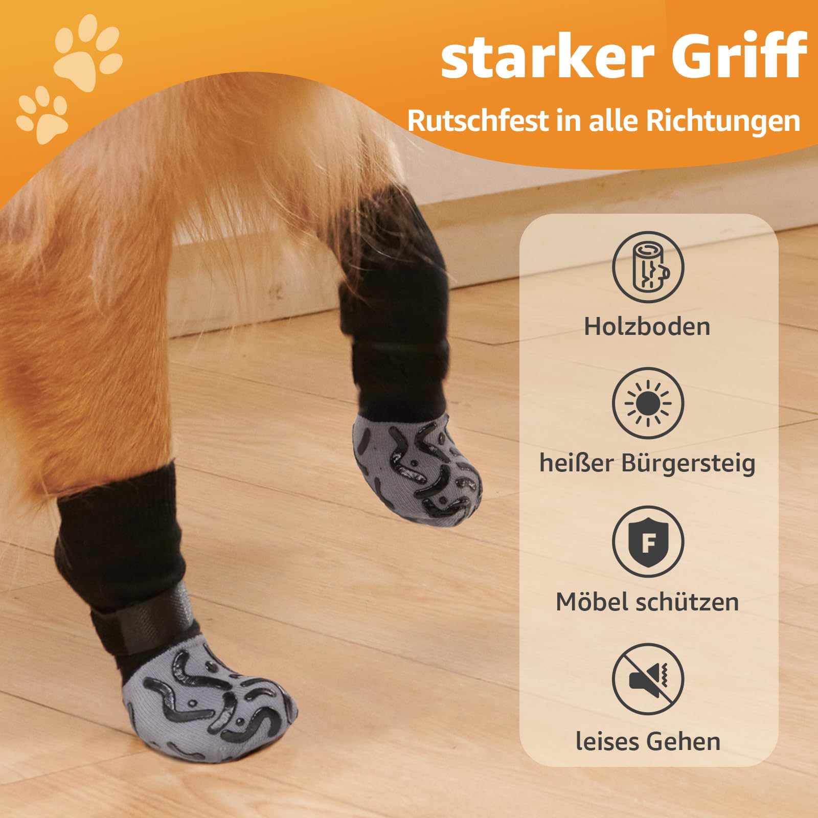 PICK FOR LIFE Lot de 2 paires de chaussettes antidérapantes pour chien avec fermeture réglable - Chaussettes antidérapantes pour l'intérieur - Protection des pattes et contrôle de la traction sur sols