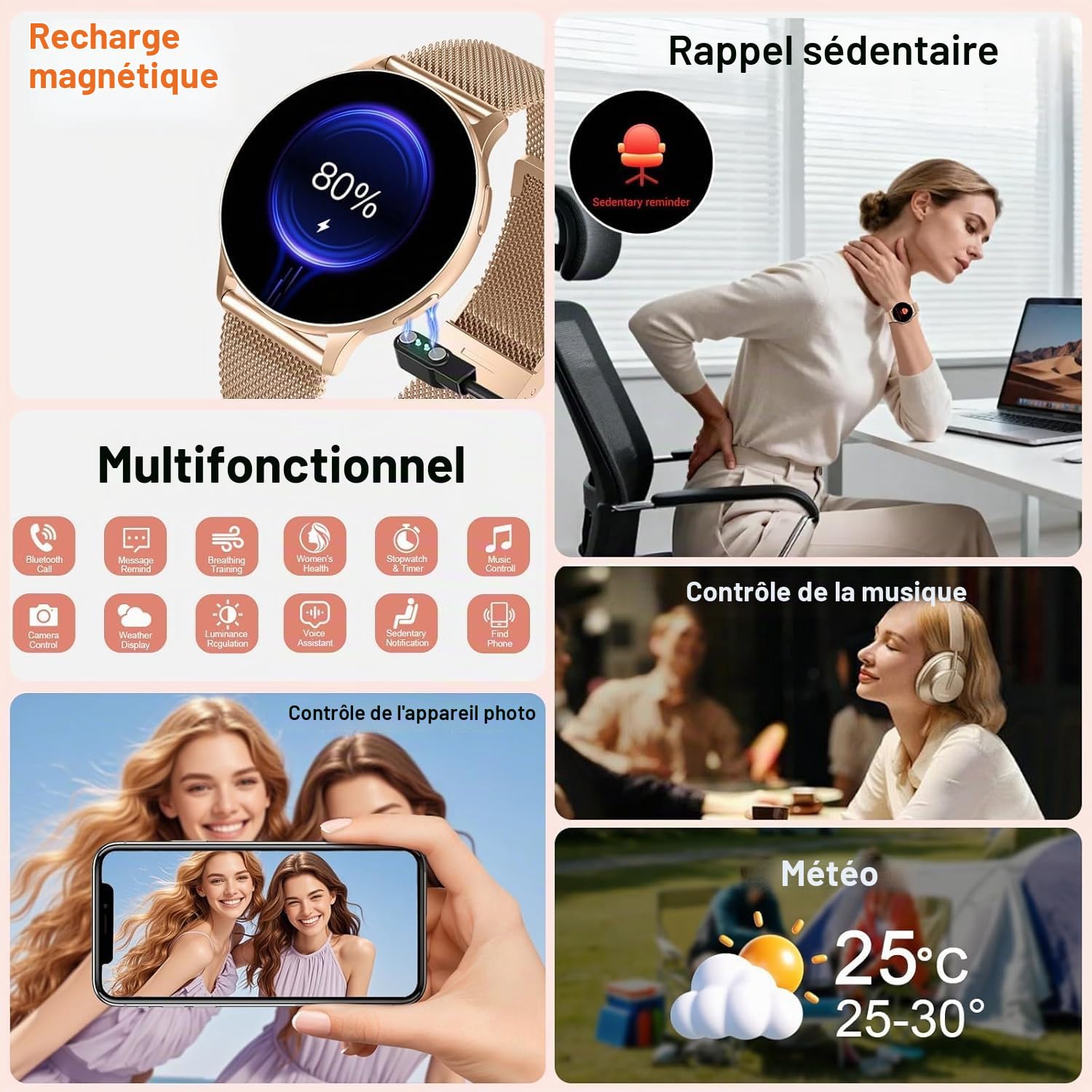 Jugeman Montre Connectée Femme, 1.33" Smartwatch avec Appel Bluetooth, Gold | Smartwatch Rond Fréquence Cardiaque/SpO2/Sommeil Montre, 120 Mode+Sportifs Montre, IP68 étanche Fitness Podomètre Android iOS