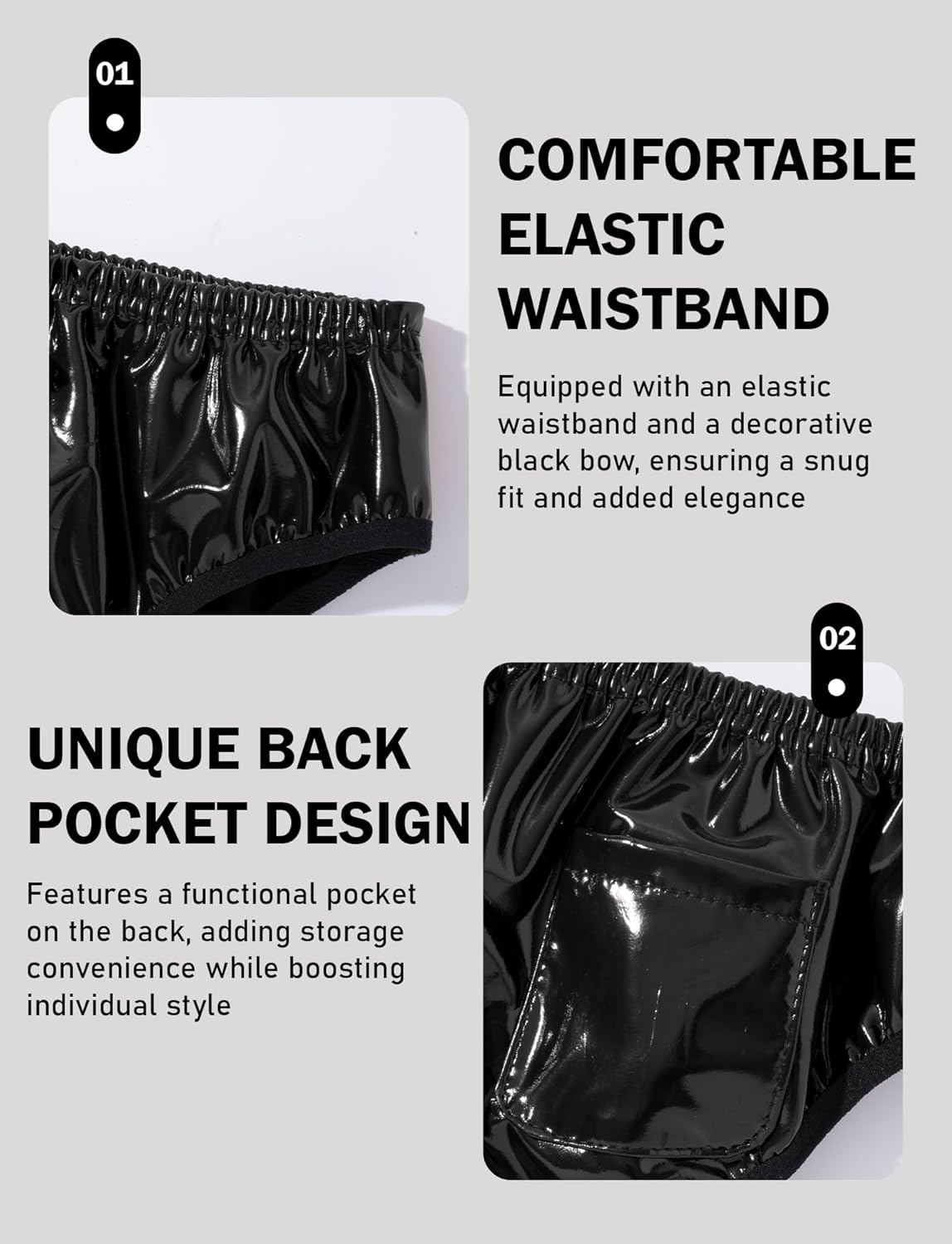 FEOYA Women Shiny Metallic PU Leather Panties Sexy Low Rise Cheeky Bikini Brief Stretchy High Cut Thongs Rave Bottom - Image 4