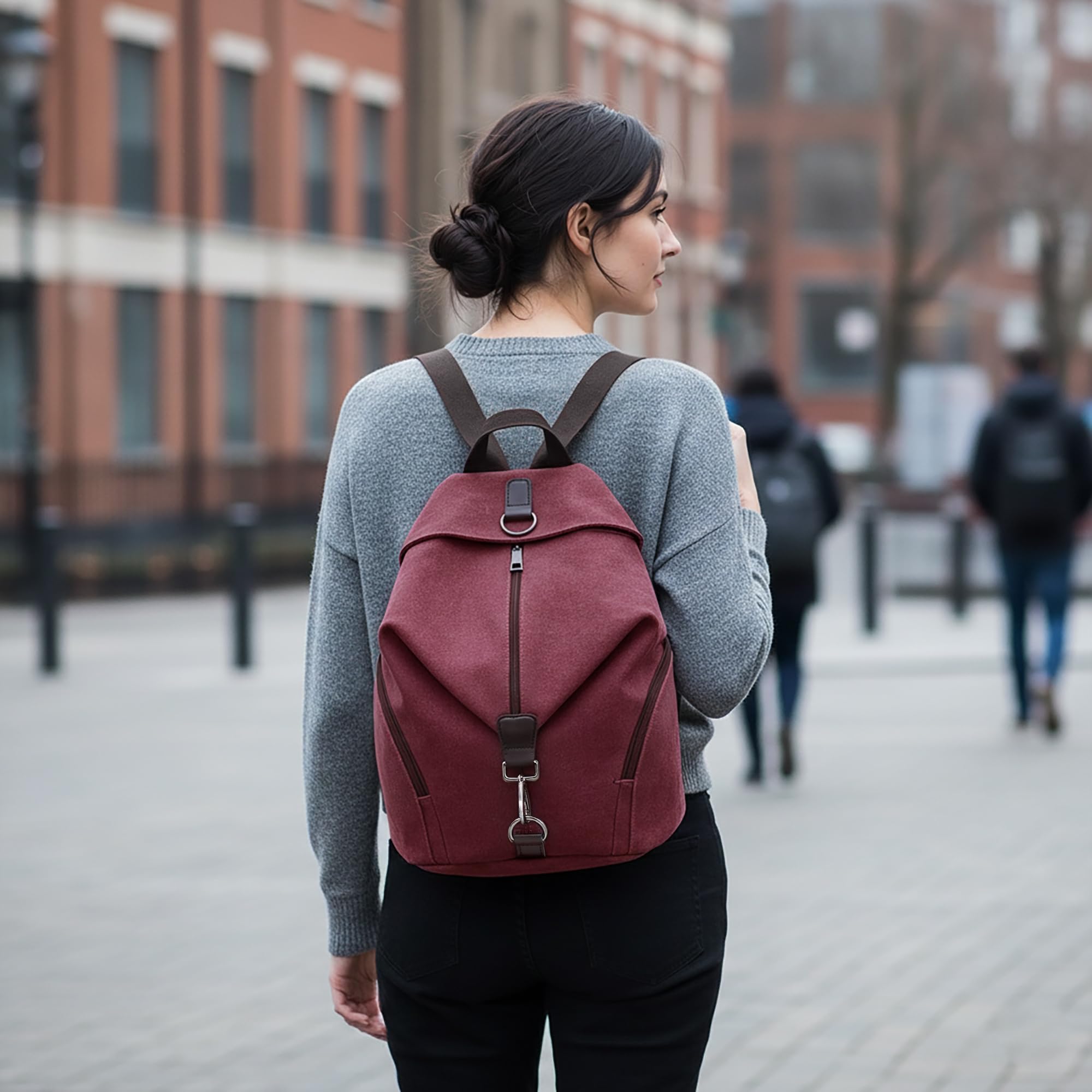 Moda Donna Zaino in Tela Zainetto Borse a Spalla Borsa da Viaggio in Casual Zaino Antifurto Grande Capacità Borsa da Scuola Rosso