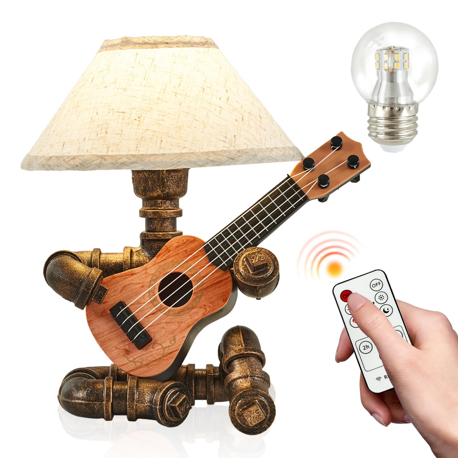 Vintage Industrial Robot Guitar Table Lamp with Bulb Remote  - Main Image
