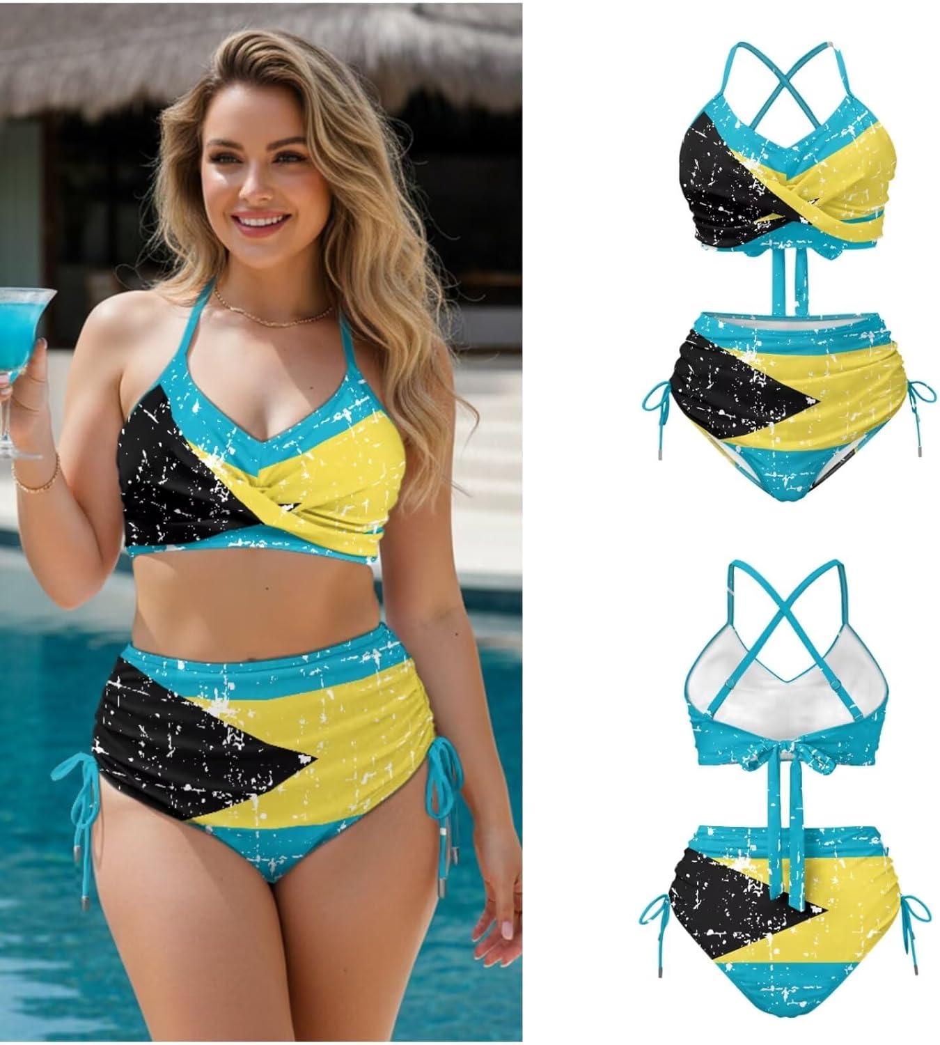 3 Piece Bikini Sets for Women High Waisted Swimsuit with Cover Up Skirt Summer Bathing Suits Beach Vacation Outfits