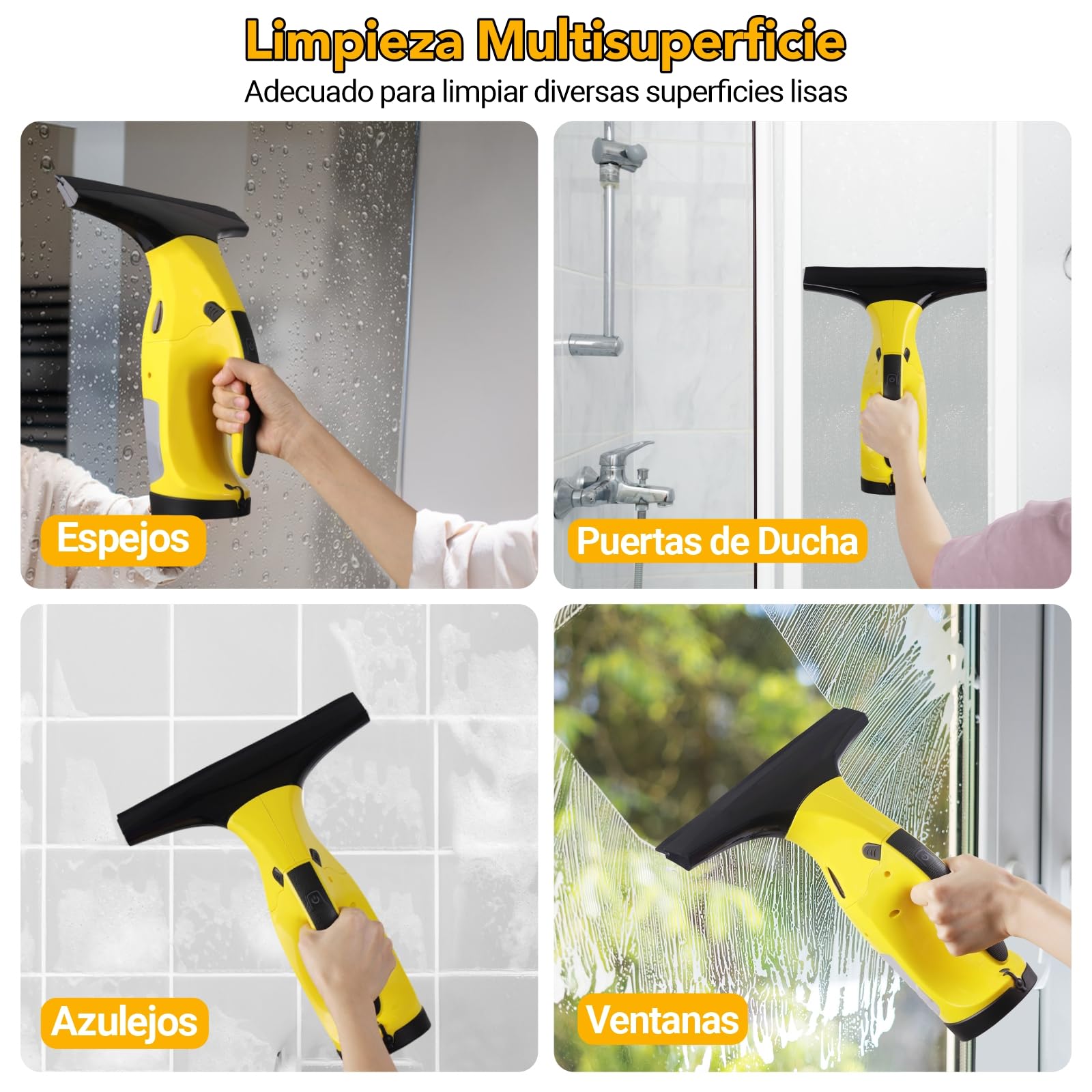 Limpiacristales eléctrico para Ventanas, Limpiadora de Cristales, Aspirador de Ventanas Recargable, con Cuchillas de limpiaparabrisas de 28 cm y 17 cm para Limpiar Ventanas