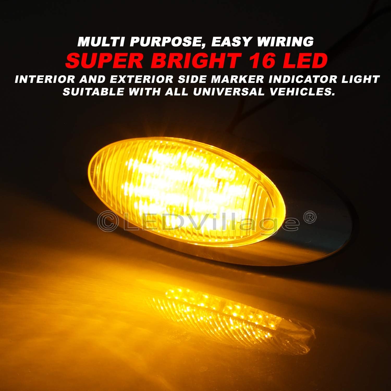 [Pack of 17 6.5 Inch Clear Lens Amber LED 12V DC Surface Mount Side Marker Light Waterproof for Trailer Truck Bus Pickup Tow with Chrome Bezel QL12