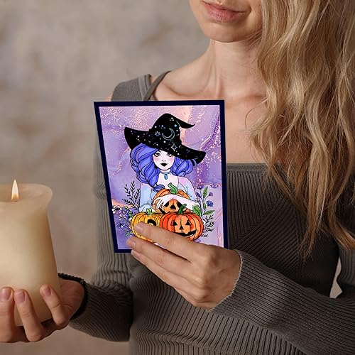 Miniatura 6 de ORIGACH Sellos transparentes de bruja de calabaza de Halloween, sellos de silicona transparente reutilizables para hacer tarjetas de Halloween,