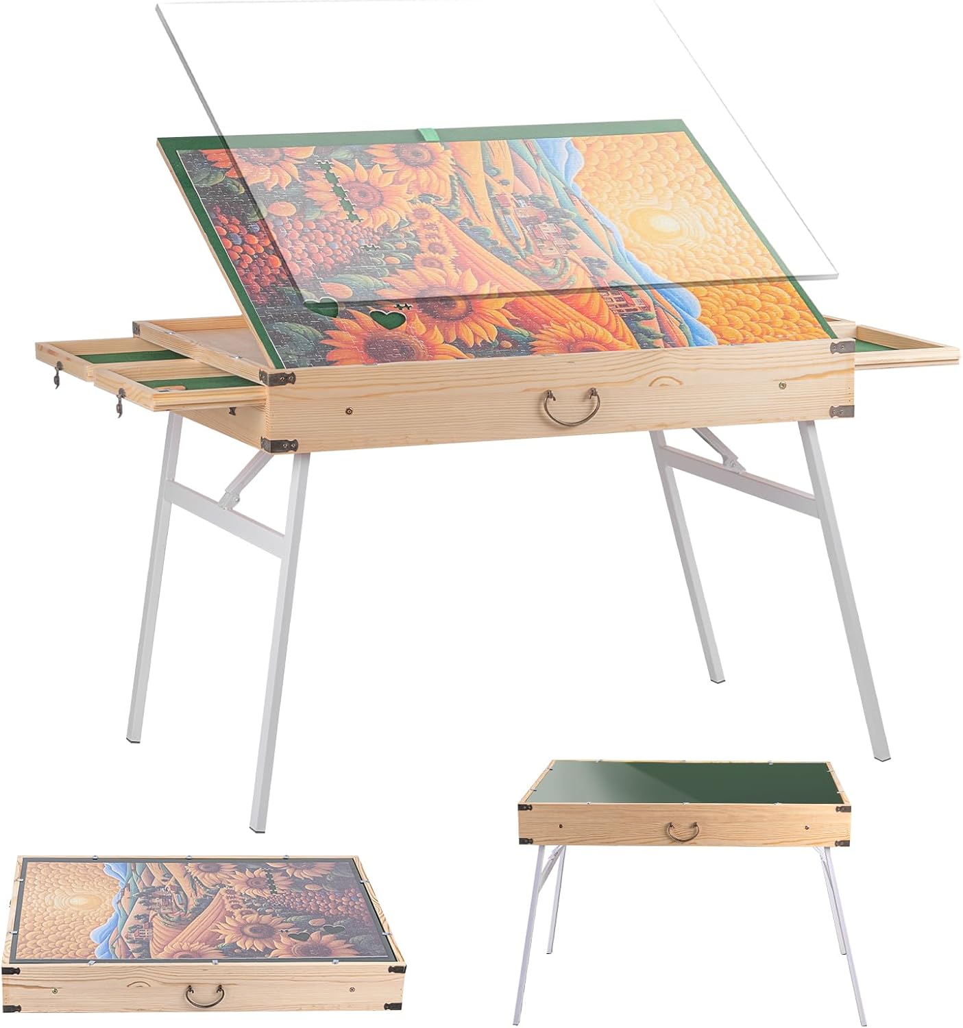 Puzzle Table, 1500 Piece Portable Jigsaw Puzzle Table, Puzzle Table with Drawers & 3