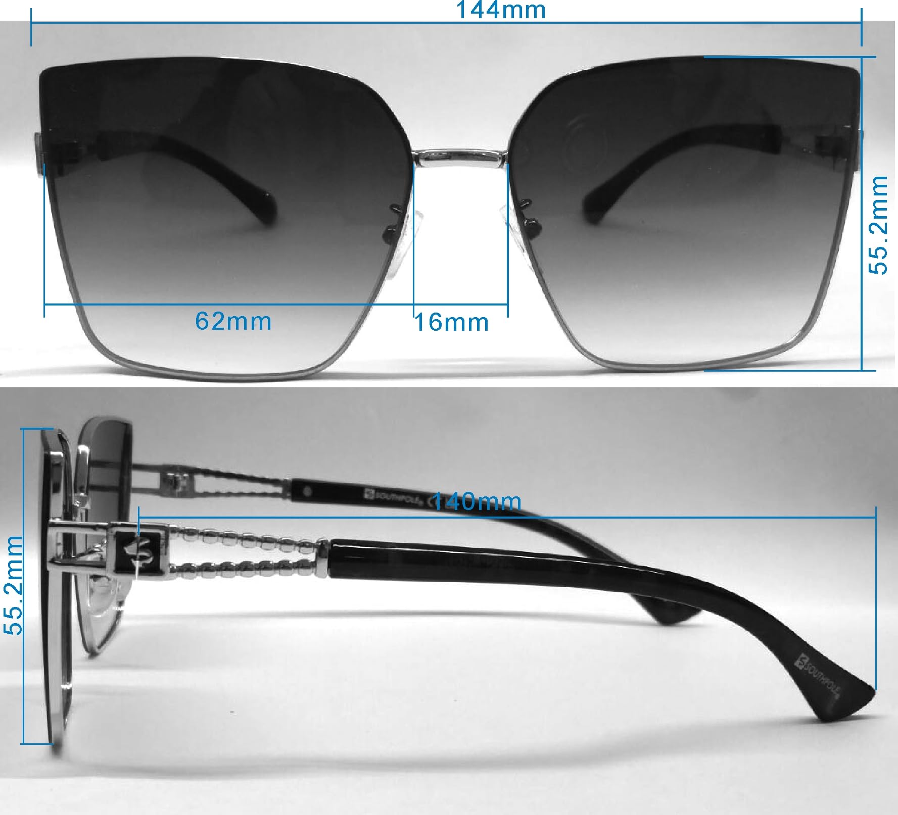 Southpole Gafas de sol cuadradas de metal para mujer, ojo de cayo