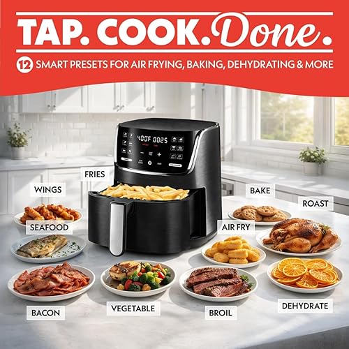 Miniatura 2 de Gourmias - Freidora digital de aire de 4 cuartos de galón de 1300 W con 12 ajustes preestablecidos de un solo toque, tecnología FryForce 360,