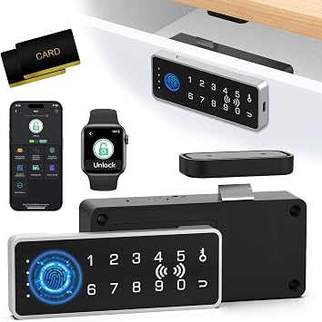 Smart Cabinet Lock - Drawer Locks Baby Proofing, RFID Keypad Fingerprint Keyless Electronic Bluetooth Biometric Child Safety Cabinet Lock for Adults Liquor File Desk Cupboard