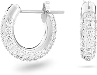 Swarovski Dextera Mini Hoop Earrings - Rhodium Plated with Sparkling Crystal Pavé, Pierced Hoops for Women