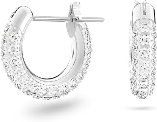 Swarovski Dextera Mini Hoop Earrings - Rhodium Plated with Sparkling Crystal Pavé, Pierced Hoops for Women