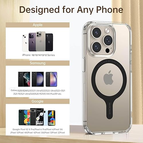 Miniatura 8 de SYNCWIRE Anillo magnético de metal (paquete de 3), compatible con adhesivo MagSafe, compatible con carga inalámbrica, kit de conversión magnética