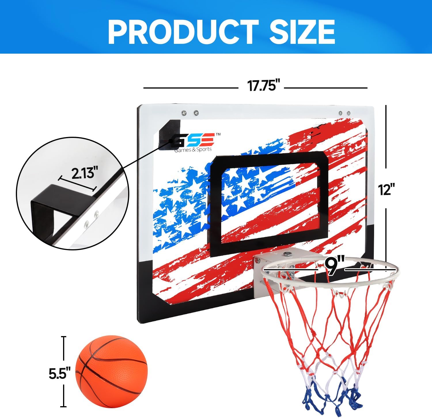 GSE Games & Sports Expert Over-The-Door Basketball Hoop with Basketball & Pump, Wall-Mounted Basketball Hoop Set with Complete Accessories for Home & Office (Several Style Choice)