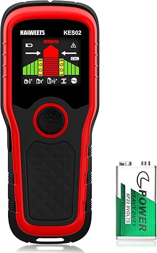 KAIWEETS Escáner de pared con buscador de pernos, detector electrónico de pernos 5 en 1 con pantalla LCD a color y alarma de calibración, buscadores