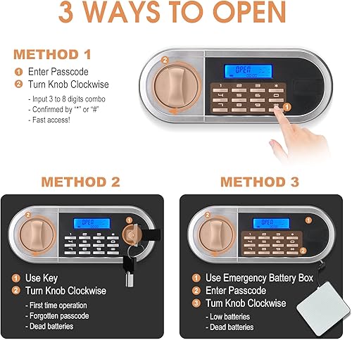 Miniatura 4 de Caja fuerte de seguridad digital para el hogar de 2.5 pies cúbicos, impermeable, con teclado programable y estante extraíble, para documentos,