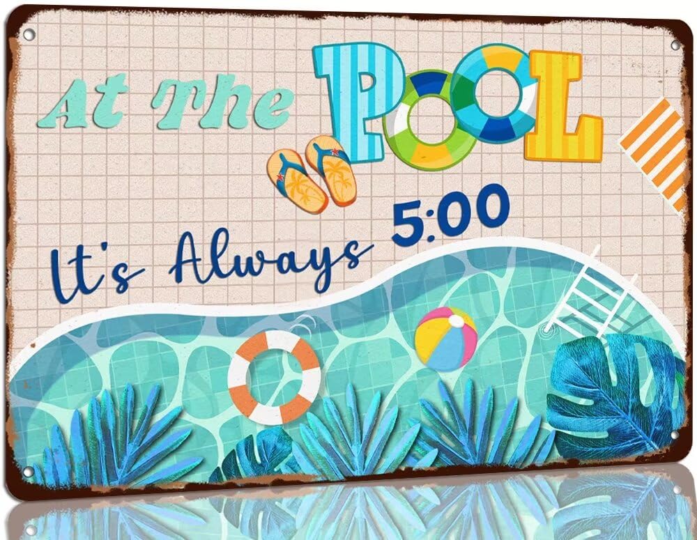 SMAZDFXX At The Pool It's 500 Funny Swimming Pool Tin Sign Metal Signs for Home Swimming Pool Decor Garden Backyard Bar Pool Deck Accessories 12"x16"