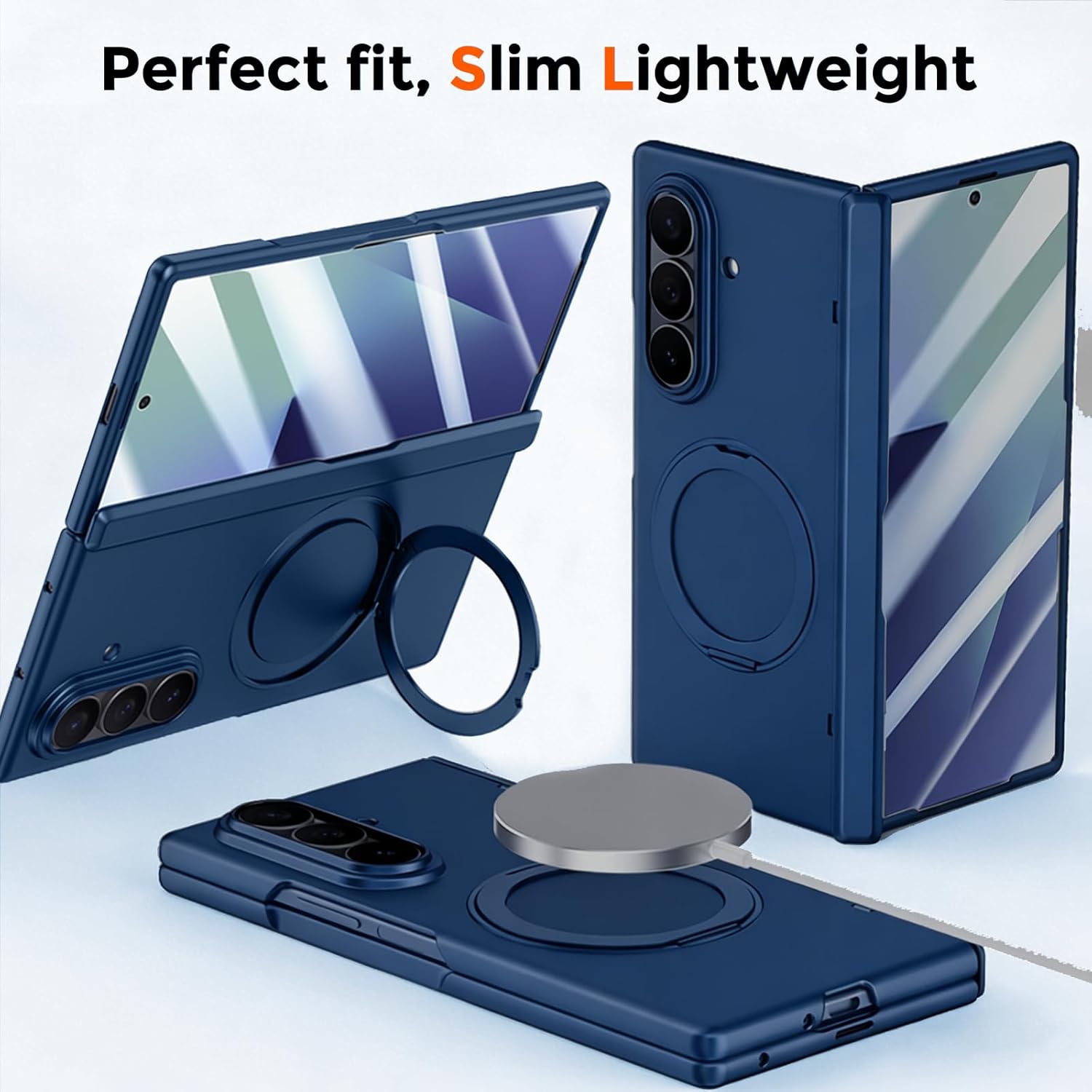 for Samsung Galaxy Z Fold 7 Case with Ring Stand, Z Fold 7 Magnetic Case Compatible Magsafe Accessories Screen Protector Hinge Cover Full-Body Slim Phone Case for Z Fold 7 Blue