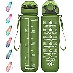 Enerbone 32 oz Drinking Water Bottle with Times to Drink and Straw, Motivational with Carrying Strap, Leakproof BPA & Toxic Free, Ensure You Drink Enough Water for Fitness Gym Outdoor
