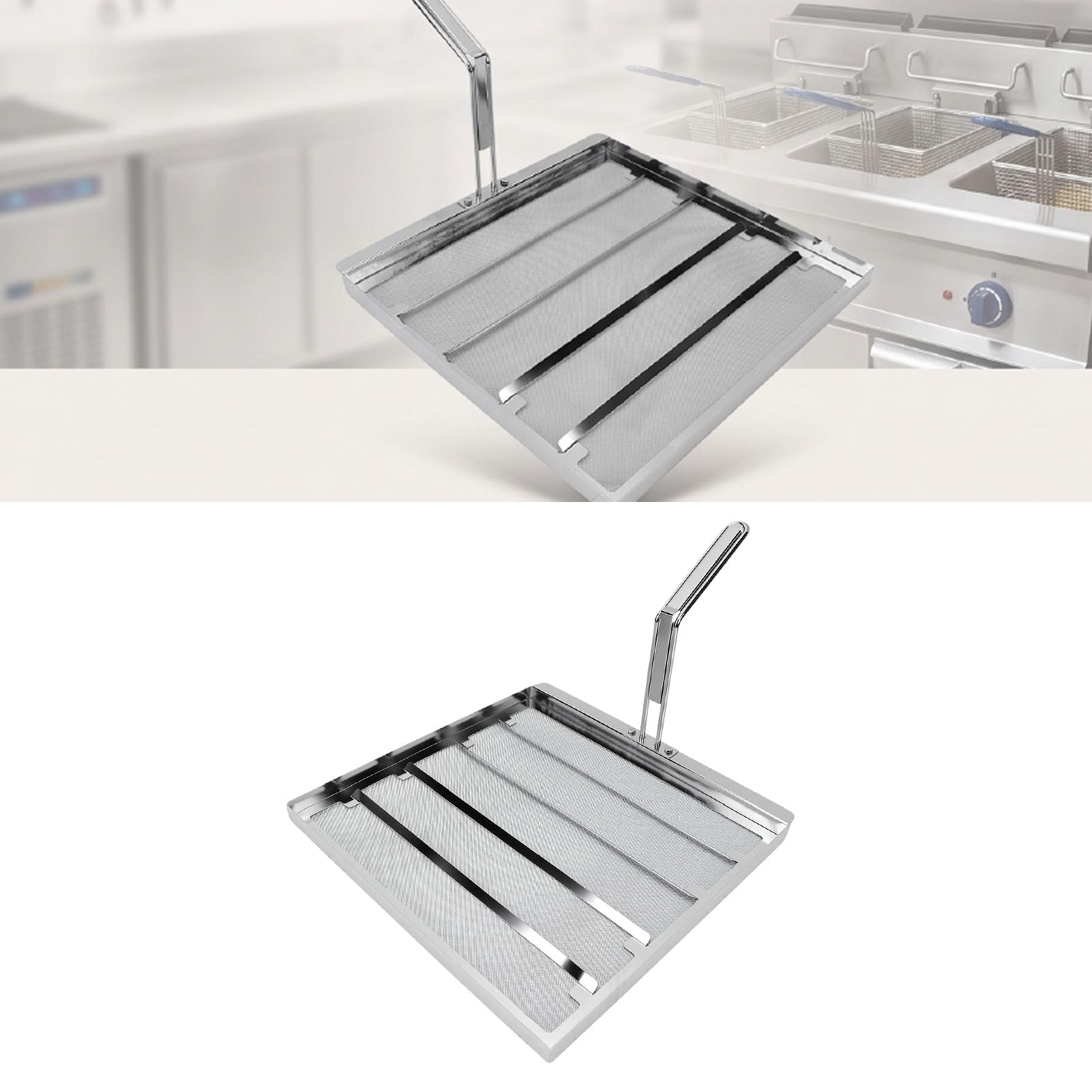 Fritteusenfilter Aus 304 Edelstahl mit 500 Mikron Masche Echtzeit | Verhindert ÖL ÜBerhitzung und Karbonisierung für Gewerbliche Restaurantküchen Umfasst Thermometer Griff Installationswerkzeug
