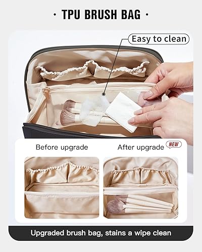 Miniatura 166 de EACHY - Bolsa de maquillaje de viaje, bolsa de cosméticos de gran capacidad para mujeres, portátil, impermeable, bolsa de aseo plana abierta