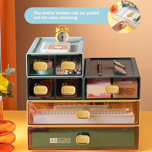 Miniatura 5 de Paquete de 2 cajones apilables para escritorio de 6.5 x 9 x 3 pulgadas, organizador de almacenamiento de escritorio con cajón, caja organizadora de