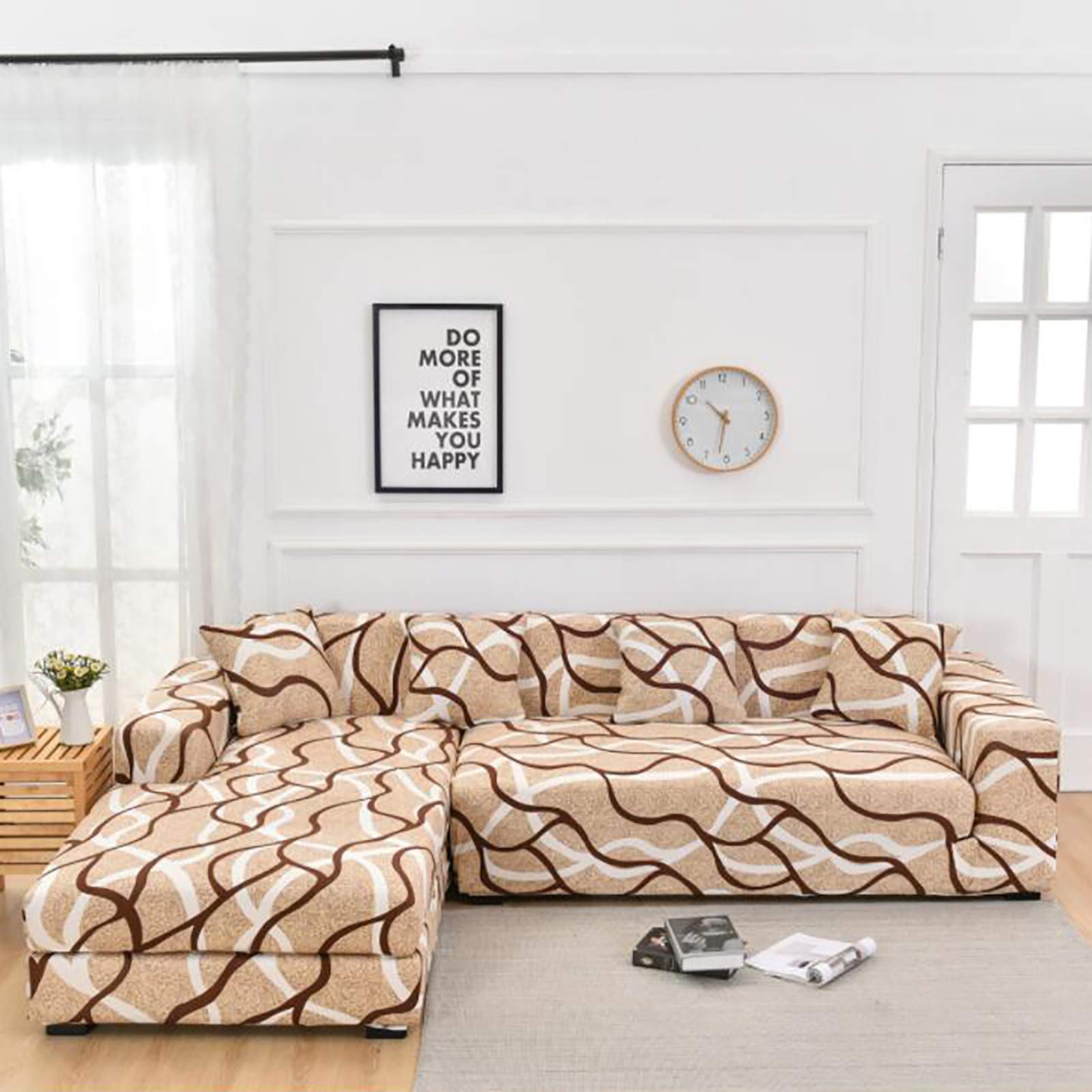 QTQHOME Polyester Printed Stretch Sectional Sofa Covers,Modern Pattern Many Colors Universal Couch Slipcover,L Shaped Sofa Slipcovers-E 1 Seater 90-140cm(35-55inch)