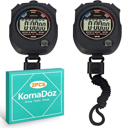 Paquete de 2 cronómetros digitales con temporizador pantalla grande, precisión de 1100 segundos, horafechaalarma, cronómetro de mano para deportes,
