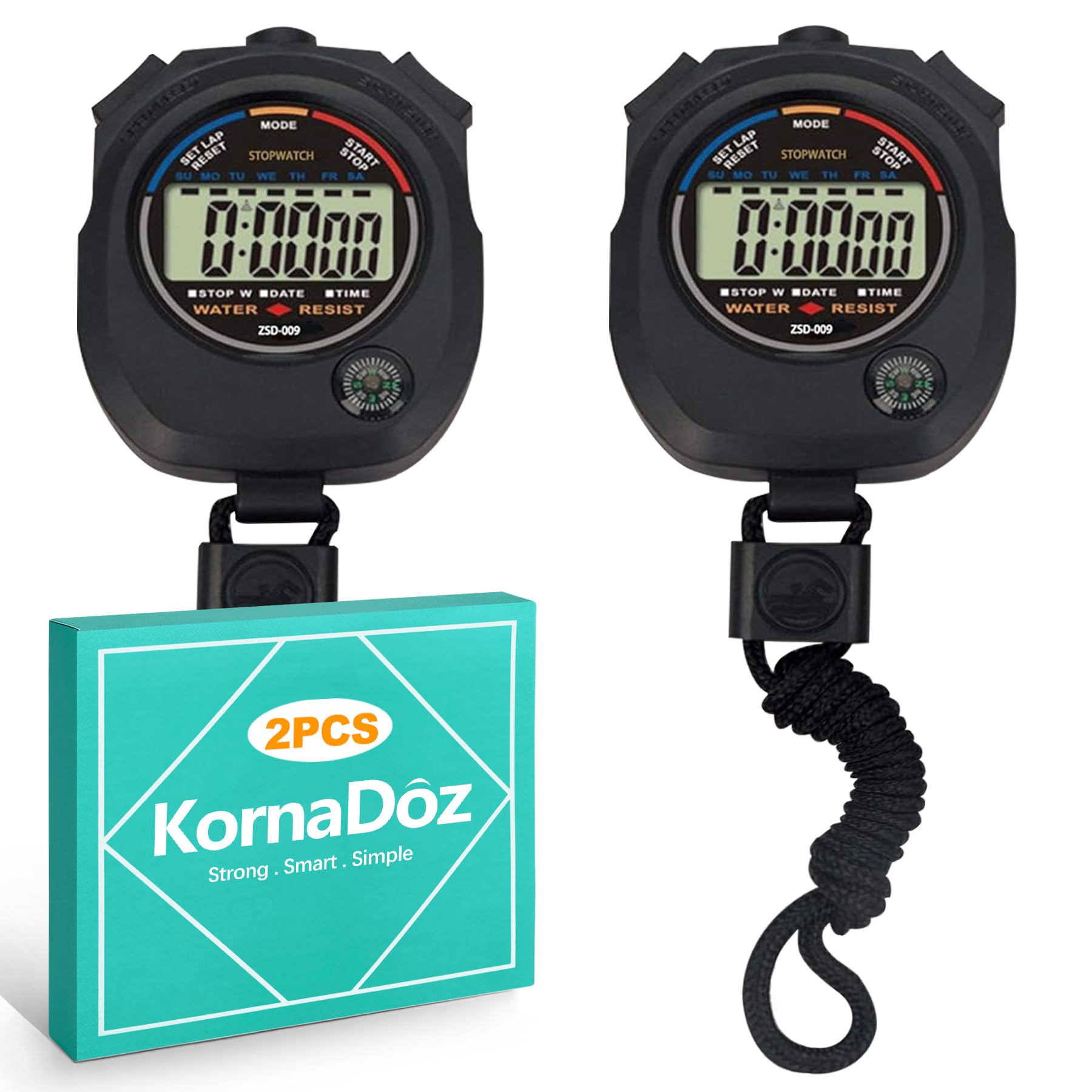 2 Pack Digital Stopwatch Timer: Large Display, 1/100 Sec Accuracy, Time/Date/Alarm - Handheld Stop Watch for Sports, Coaches, Kids, Referees, Training, Cronometro Digital, Includes Lanyard-image-2