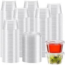 Lamosi 360 Set 4 oz Jello Shot Cups with Lids, Small Plastic Food Portion Condiment Cups with Lids, Food Safe Disposable Souffle Storage Containers for Salad, Dressing, Sauce, Dipping, Snacks