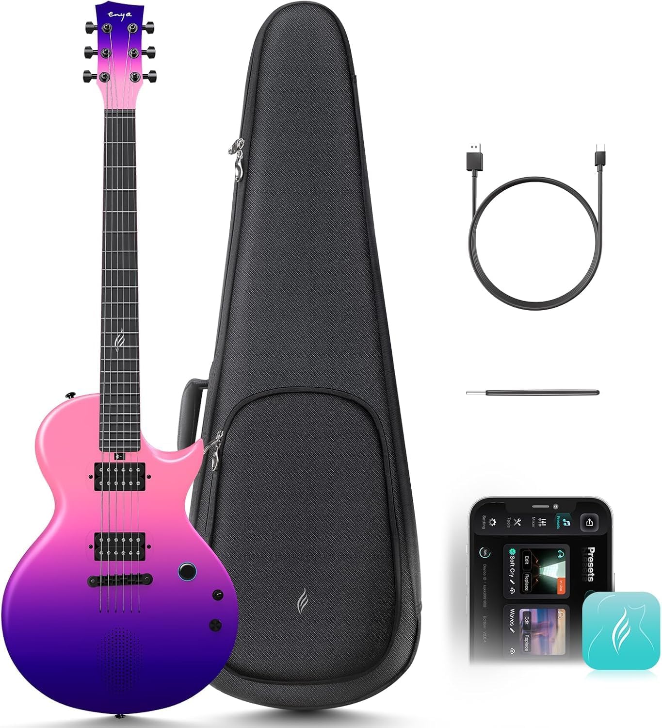 Electric Guitar Nova Go Sonic Smart Electric Carbon Fiber Guitarra with 10W Wireless Speaker, Onboard Presets, All-in-One Portable Rig for Street Performers & Home Studios