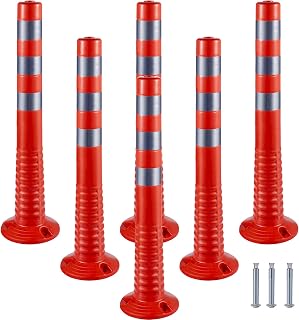VEVOR Traffic Delineator, 6 PCS Posts Channelizer Cone, Delineator Post Kit 30” in Height, PU Traffic Post, Orange Safety Cones, Portable Spring Posts with Base, Barrier Cones with Reflective Bands