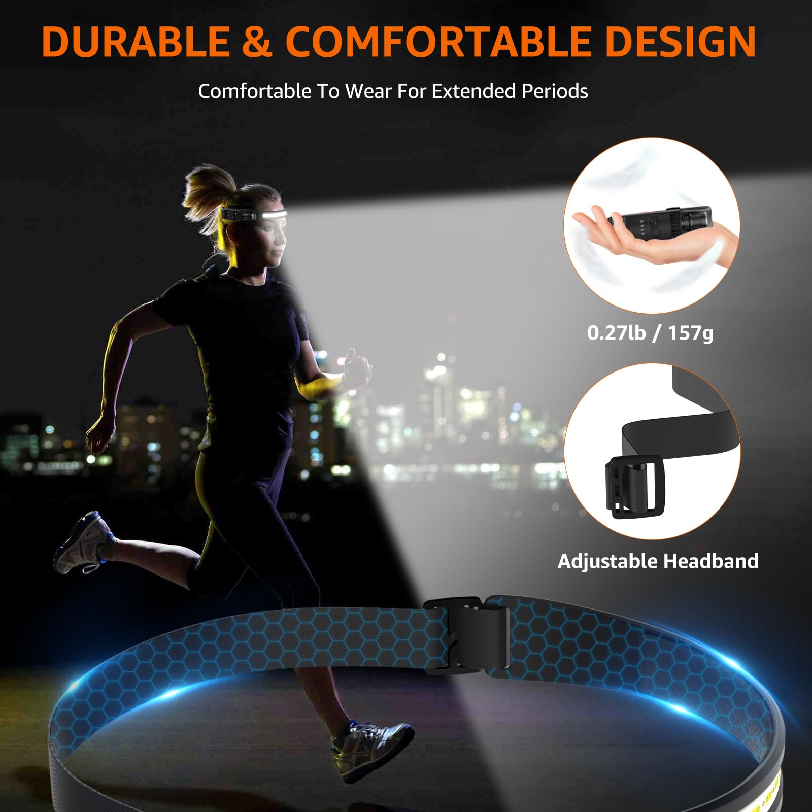 Lot de 2 lampes frontales rechargeables avec lumière rouge, super lumineuses à faisceau large de 230 °, 30 heures d'autonomie, 8 modes avec détecteur de mouvement, phares étanches et légers